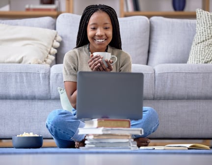 Student working at computer at home